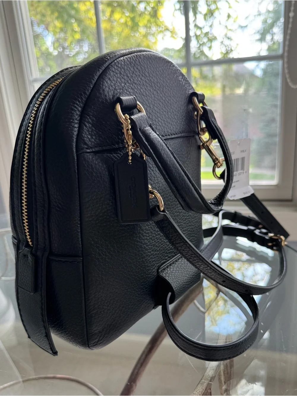 NWT Coach Andi Pebbled Leather Backpack Black Gold Hardware